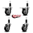 thumbnail image 2 of 3.5 Inch Black Poly Swivel 1-1/4 Inch Expanding Stem Caster Set 2 Brakes, 2 of 2