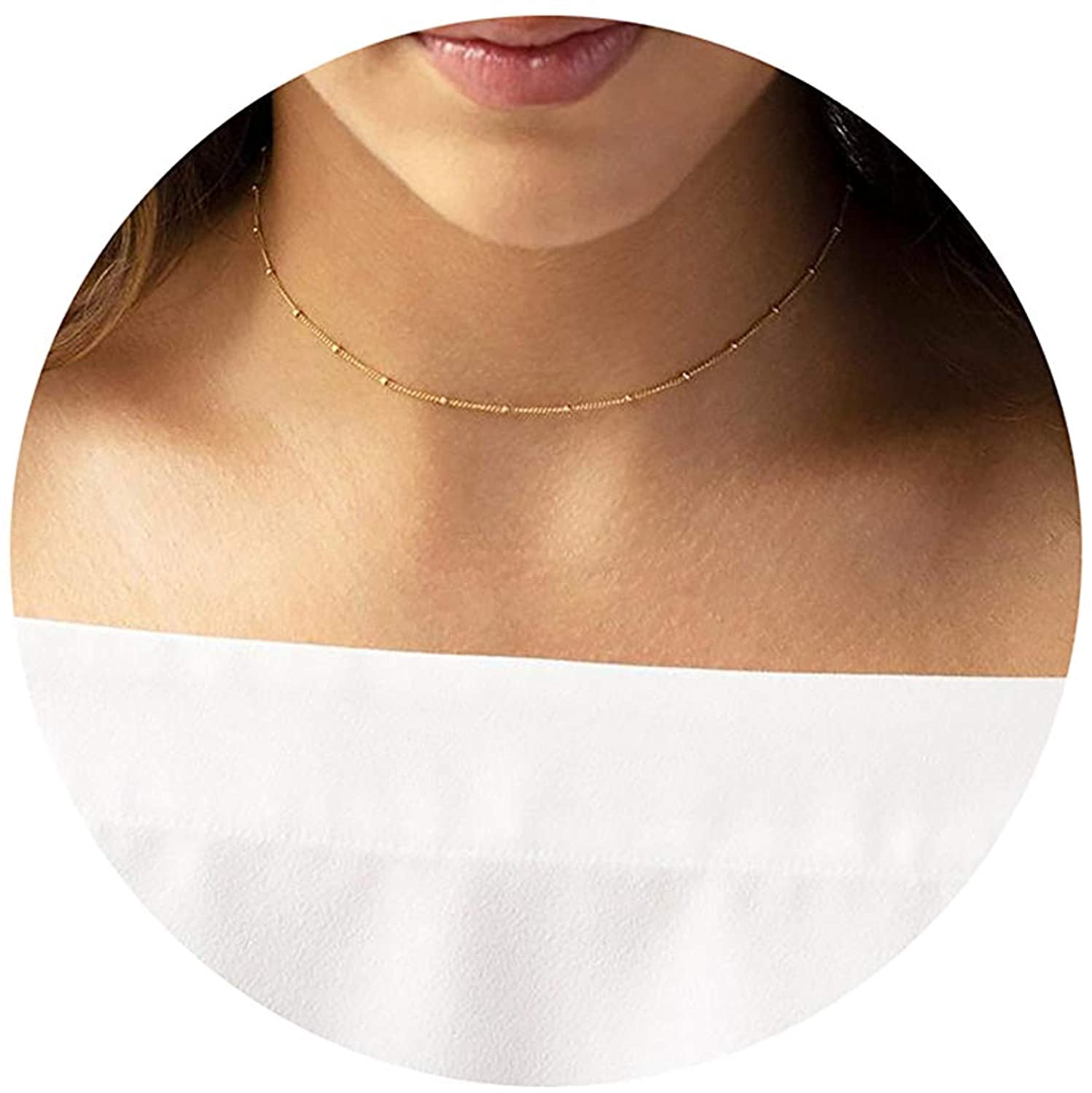 Dainty Beaded Choker Necklaces,14K Gold 