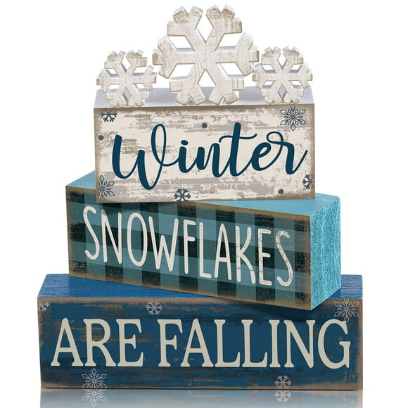 Letrero decorativo Yuntau, 6 unidades, bloques de madera con forma de copo de nieve de invierno