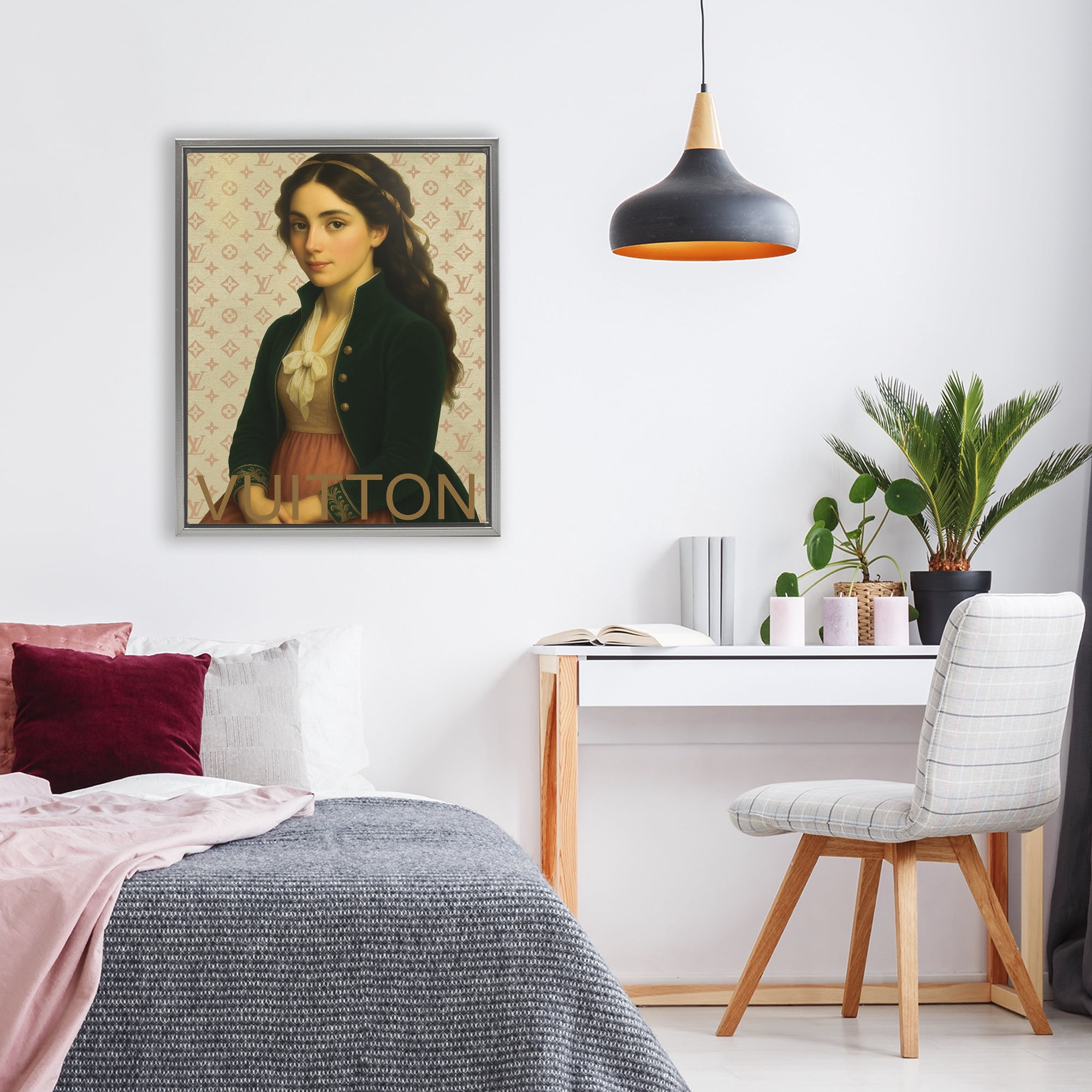 Stupell Industries Glam Gentlewoman in Spring Gray Framed Floater Canvas Wall Art, design by Grotto Studios