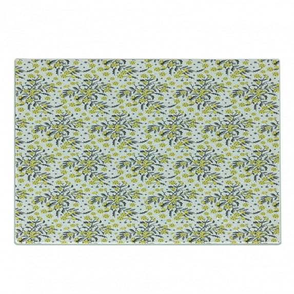 Floral Cutting Board, Repetitive Vivid Spring Blossoms Art on Plain Backdrop Illustration, Decorative Tempered Glass Cutting and Serving Board, in 3 Sizes, by Ambesonne