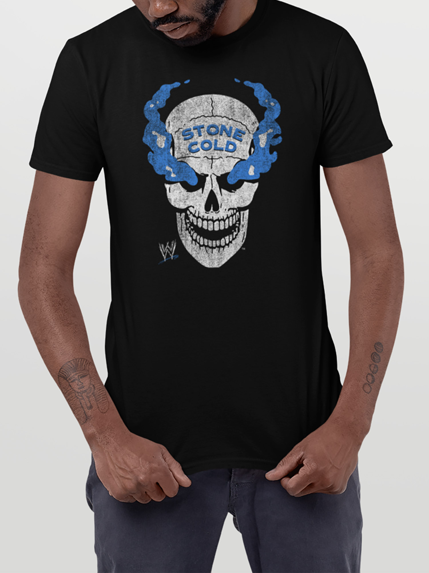 WWE Men's and Big Men's Stone Cold Blue Smoke Skull Graphic Tee, Sizes S-3XL