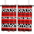 thumbnail image 5 of Cow Pattern Striped Red Small Curtain Rod Pocket Short Curtains Half Drapes Partition Cabinet Door Window Curtains Home Decor, 5 of 6