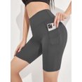 thumbnail image 2 of Women's Solid High Waist Skinny Running Biker Shorts with Pocket-M, 2 of 7