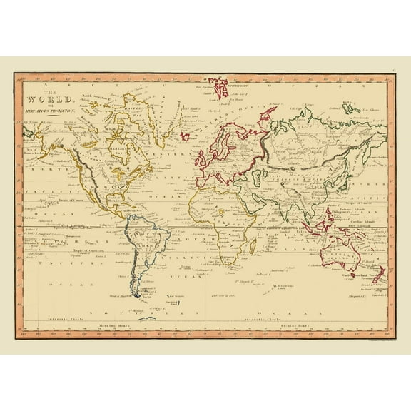 Historic Map - Mercator Projection - 31.67 x 23 - Vintage Wall Art