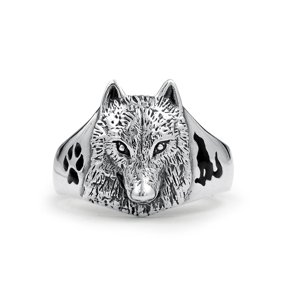 Hunter Animal Paw Print Wolf Signet Ring For Men For Women Oxidized 925 ...
