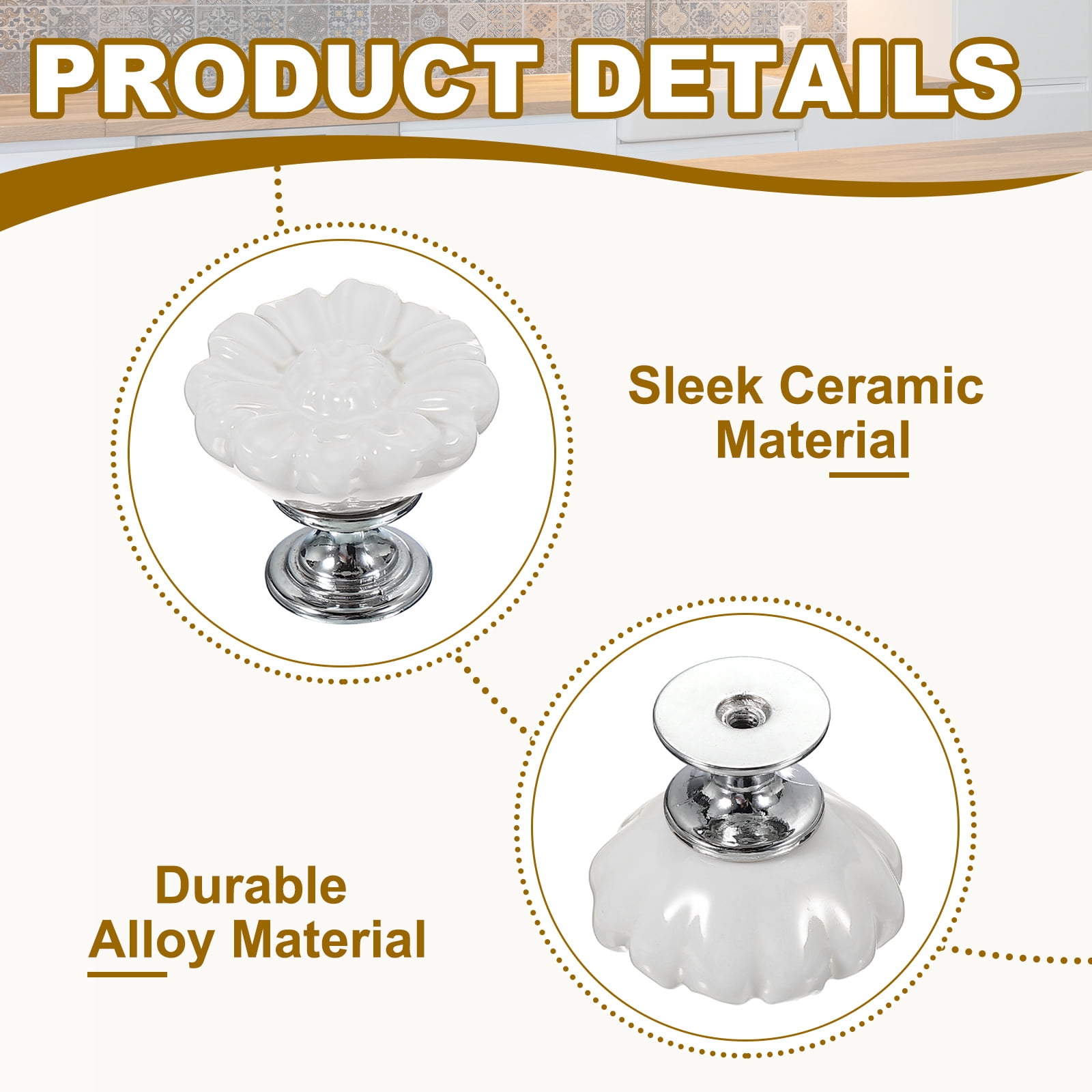 Uxcell Vintage Floral Cabinet Knobs Ceramic Round Drawer Knobs Dresser Knobs Door Hardware Pull Handles White 6