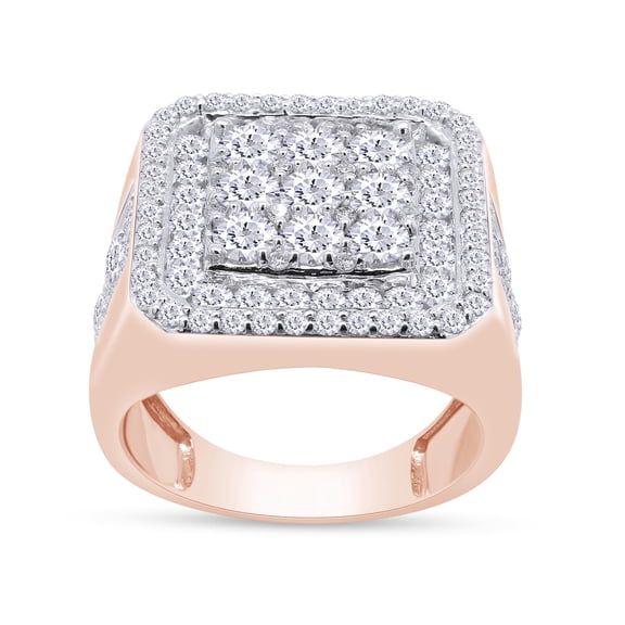AFFY Mens Wedding Band Ring 3.00 Carat (ctw) Round Cut Lab Grown Diamond Square Frame Anniversary Promise Rings In 14K Solid Rose Gold Jewelry Gifts For Him Ring Size-10