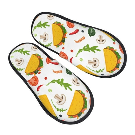 

House Slippers for Women Men - Chili Taco Tomato Bacon Print Soft House Shoes Fuzzy Slippers Lightweight Slip-On Cozy House Slippers for Woman Indoor Outdoor