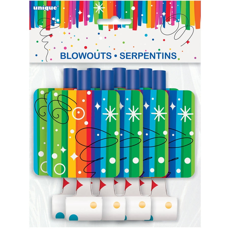 Rainbow Birthday Party Blowers, 8Count
