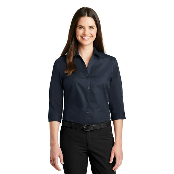Port Authority Adult Female Women Plain 3/4-Sleeve Shirt River Blue Nvy 2X-Large
