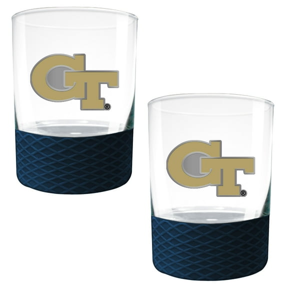GA Tech Yellow Jackets 2-Pack 14oz. Rocks Glass Set with Silcone Grip
