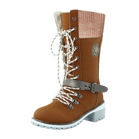 

Sentuca Womens Ladies Fashion Square Heels Lace Up Round Toe Solid Boots Shoes