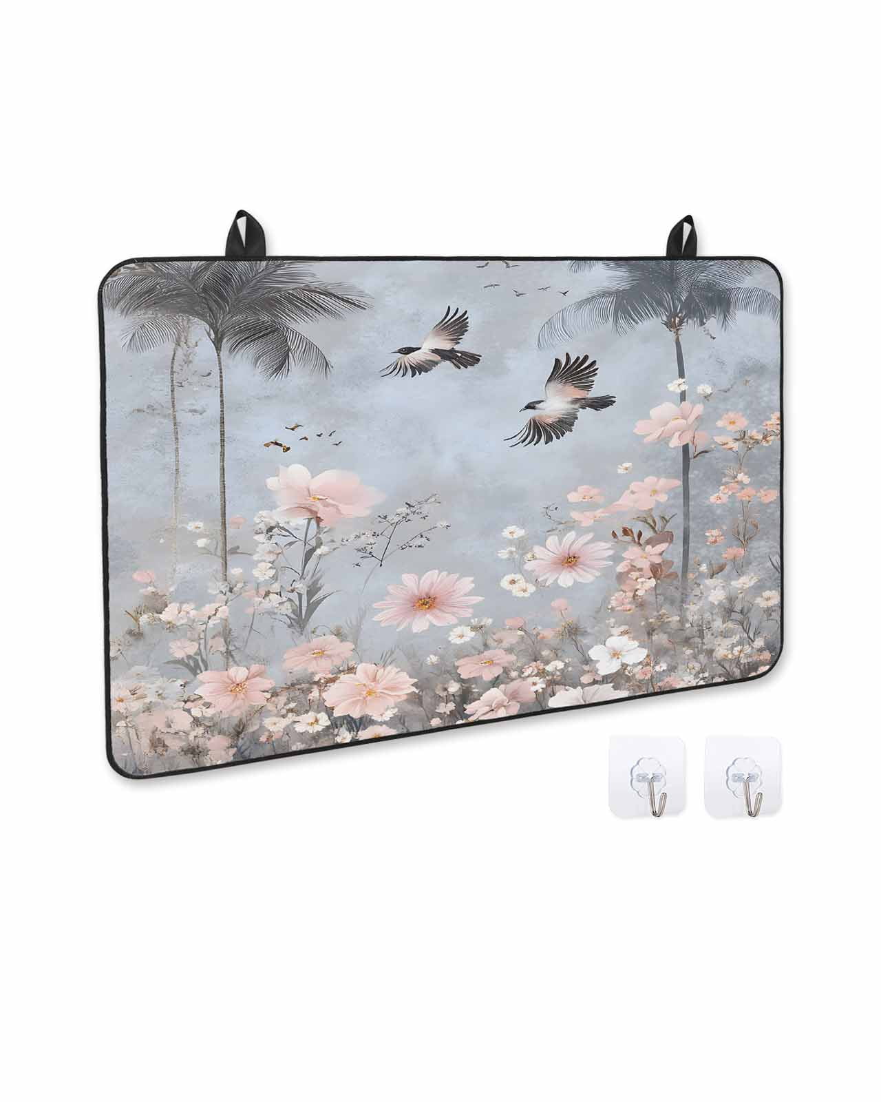 nqOlkjepod Large Induction Cooktop Protector Mat 24"x21", Spring Floral Stove Top Covers for Electric Stove, Watercolor Birds Tree Botanical Flower Stove Burner Cover Mats, Glass Top Stove Cover