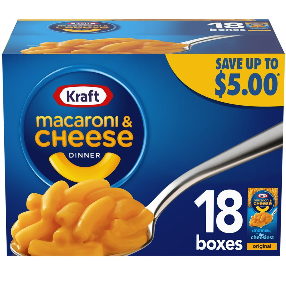 Kraft Original Macaroni & Cheese Dinner, 18 ct Pack, 7.25 oz Boxes