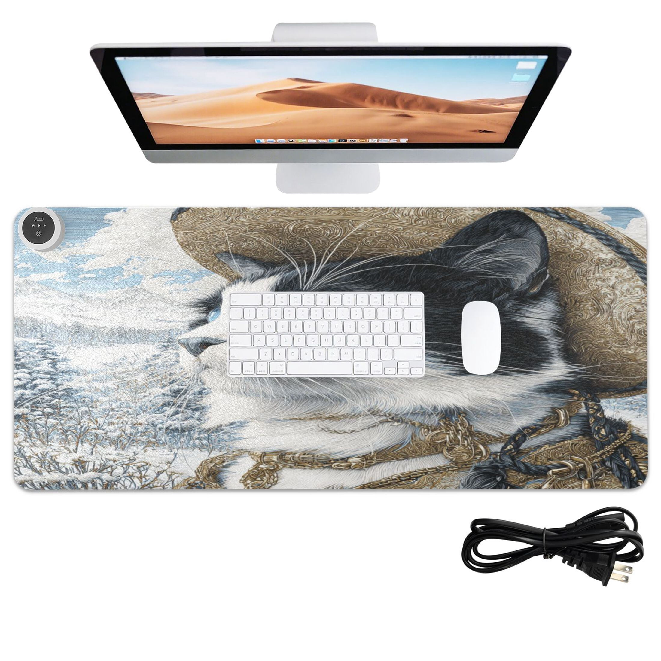 Large Heated Desk Mat Mouse Pad 31.5"x13"PU Leather Graphene Heating Desk Warmer with 3 Temperature Settings 110V US Plug Non-Slip Warm Pad for Home, Office, and Gaming Rich Cat Trader