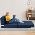thumbnail image 5 of Convertible Folding Sofa Bed with Pillow - Single Size Memory Foam Futon Sleeper - Portable collapsible Mattress Floor Couch for Living Room, Bedroom, Guest Room - Modern Space-Saving Design - Blue, 5 of 7
