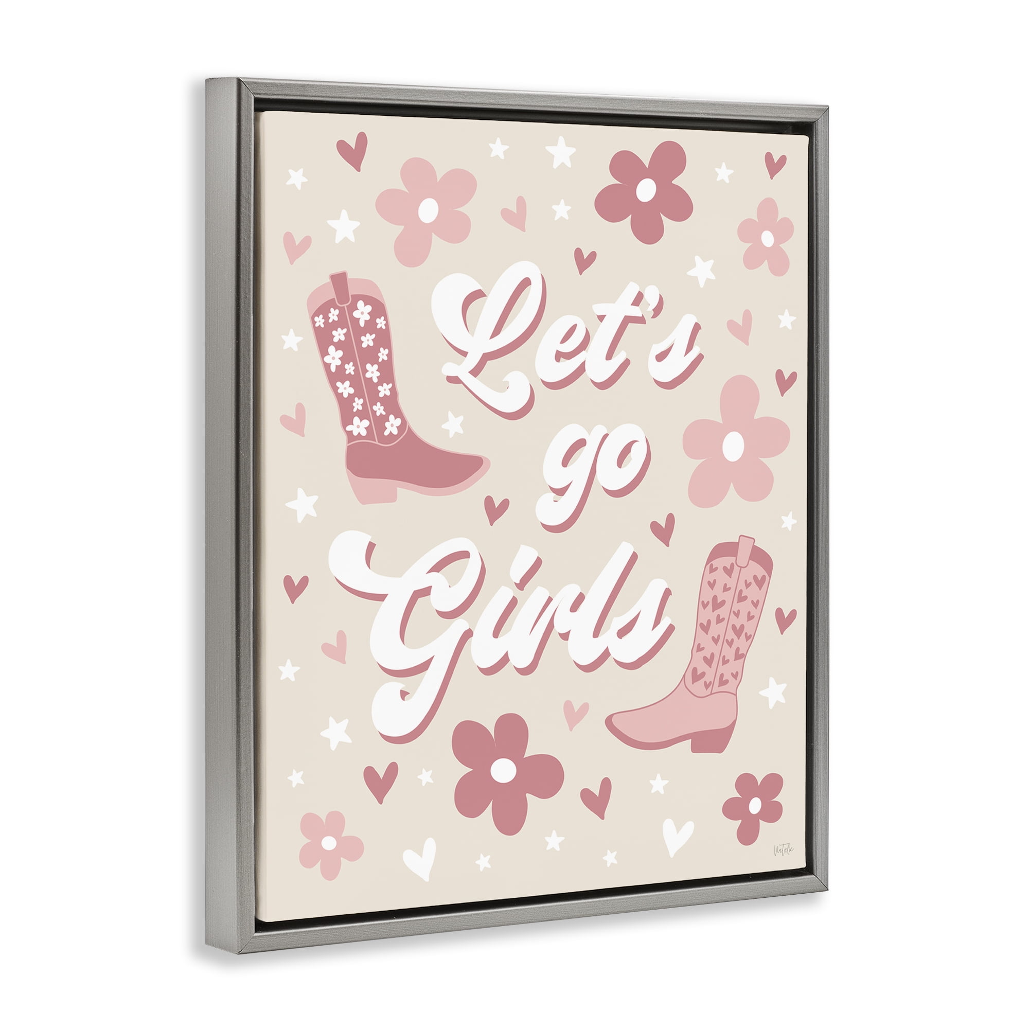 Stupell Industries Groovy Let's Go Girls Entertainment Painting Gray Floater Framed Canvas Art Print Wall Art, 25 x 31