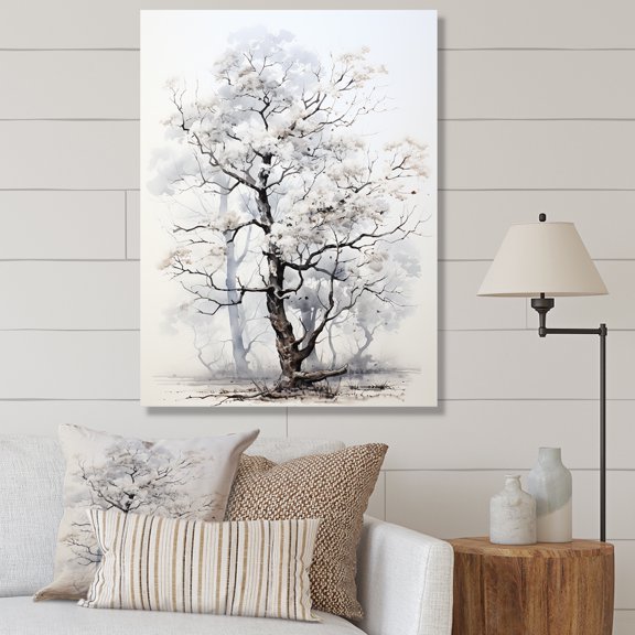 Designart "White Tree Mystique horizon" Floral & Botanical Canvas Wall Art