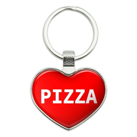 I Love Pizza Heart Metal Key Chain
