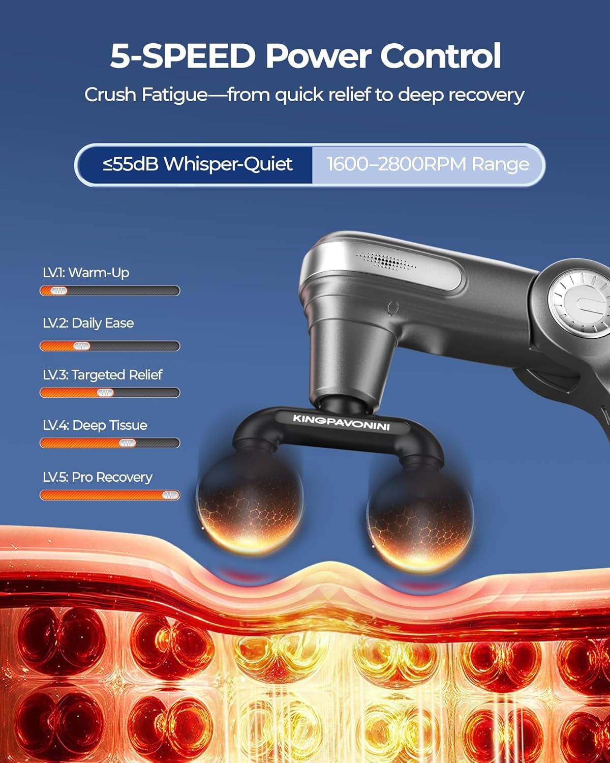 Foldable Massage Gun with Dual-Ball Head, Adjustable Handle for Deep Tissue Pain Relief