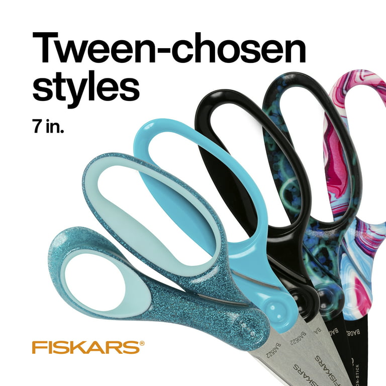 Fiskars Student Scissors, 7, Pointed, School Supplies for Kids 12+, Pink  Glitter