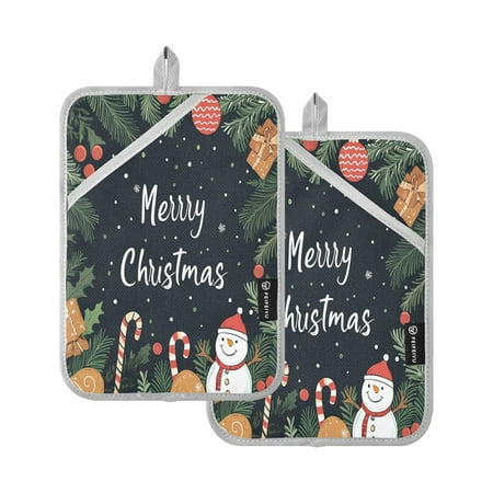 

Christmas Card Pattern Square Insulation Pads 2 Piece Heat Resistant 338 Degrees F Oven Mitts for Kitchen Table BBQ Microwave and Other Cooking Occasions