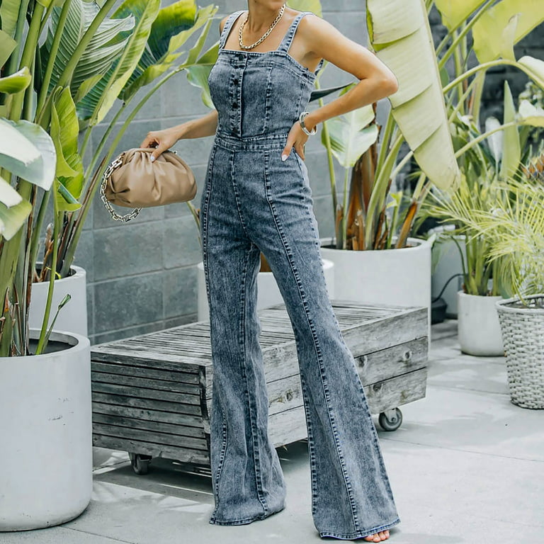 Women's Fashion Jeans Overalls Casual Fitted Denim Jumpsuit Long