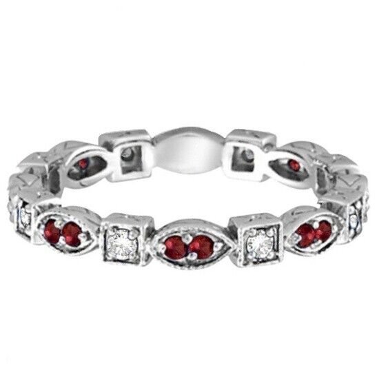 Garnet Topaz Eternity Anniversary Ring Band Stacking 925 Sterling Silver Gemstone Jewelry For Women Gift