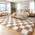 thumbnail image 3 of ZENELESS 8x10 Fluffy Rug for Living Room,Checkered Shaggy Soft Anti-Skid High Pile Carpet for Boys Girls Teen Room Dorm Home Decor,Creamy White and Camel, 3 of 7
