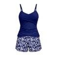 thumbnail image 5 of VISALY Women's Two-Piece Tankini Swimsuit Tankini Set Ruched Tummy Control Swimwear Ruffled V Neck Spaghetti Strap Bathing Suit with High Waisted Boyshorts for Beach Pool Dark Blue M, 5 of 7