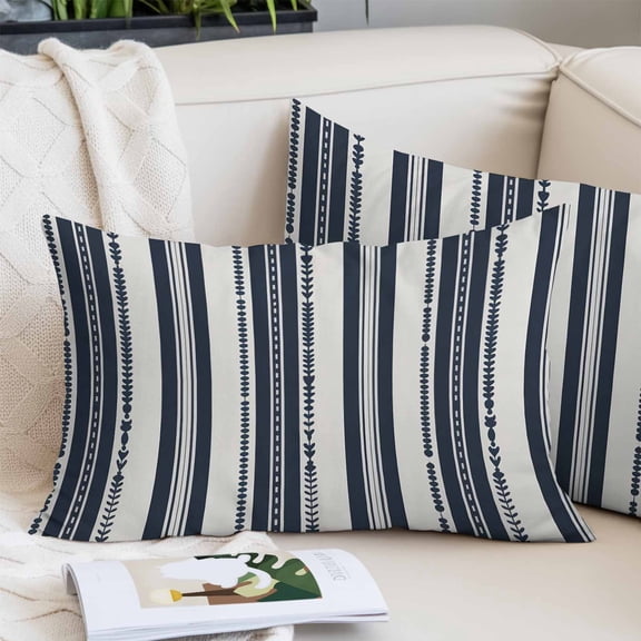 Navy Blue Geometric Pillow Covers Queen, Modern Stripes Art Farmhouse Soft Brushed Microfiber Breathable Throw Pillow Covers, Decorative Pillowcase with Zipper for Couch Sofa Bedroom 20"x30"