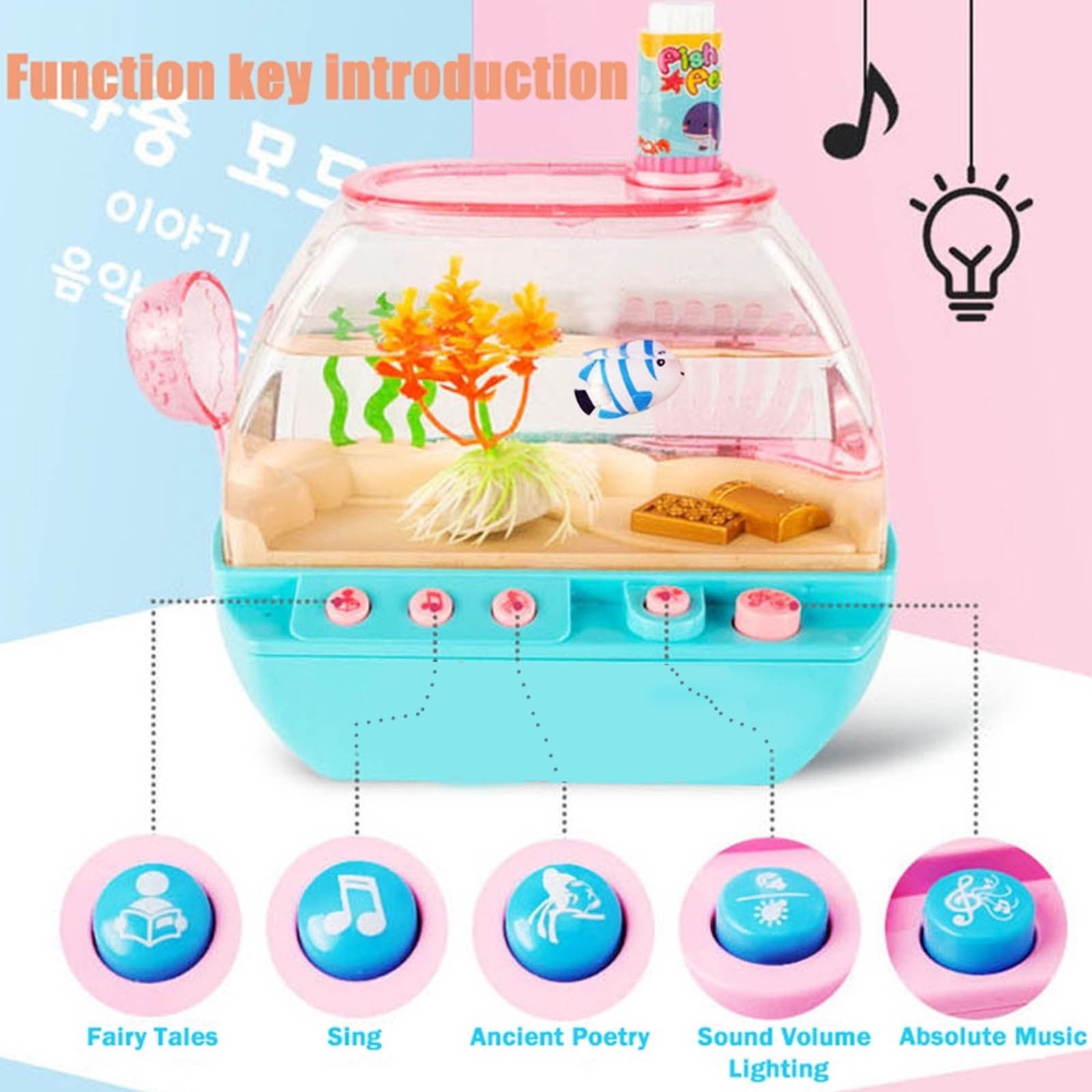 Children's Electric Fish Tank Toy Set Simulated Mini Interesting Kids Aquarium with Light and Music Pretend Fish Keeping Toys