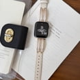 thumbnail image 4 of PU Leather Band for Apple Watch Band 42/44/45/46/49mm, Diamond Design Slim Dressy Watch Strap with Adjustable Metal Buckle for iWatch Series 10 9 SE 8 7 6 5 4 3 2 1 Ultra Women Girls, Ricewhite, 4 of 8