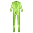 thumbnail image 6 of YONGHS Women's Shiny Holographic Unitard Zentai Jumpsuit Mock Neck Zipper Front Bodysuits Catsuits Grass Green M, 6 of 7