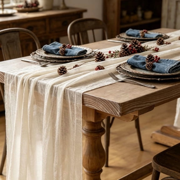 10 Ft Rustic Cheesecloth Table Runner, Pure Boho Gauze Table Cover for Wedding, Bridal Shower, Baby Shower, Spring Home and Party Decoration