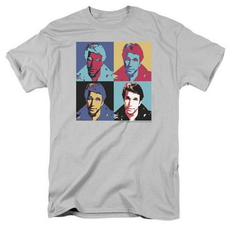 - Trevco Happy Days-Fonz Pop - Short Sleeve Adult 18-1 Tee - Silver, Small