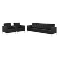 thumbnail image 1 of Tufted Armchair and Sofa Set, Faux Leather, Silver Black, Modern Contemporary Urban Design, Living Lounge Room Hotel Lobby Hospitality, 1 of 6