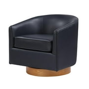 Comfort Pointe Irving Midnight Blue Faux Leather Wood Base Barrel Swivel Chair
