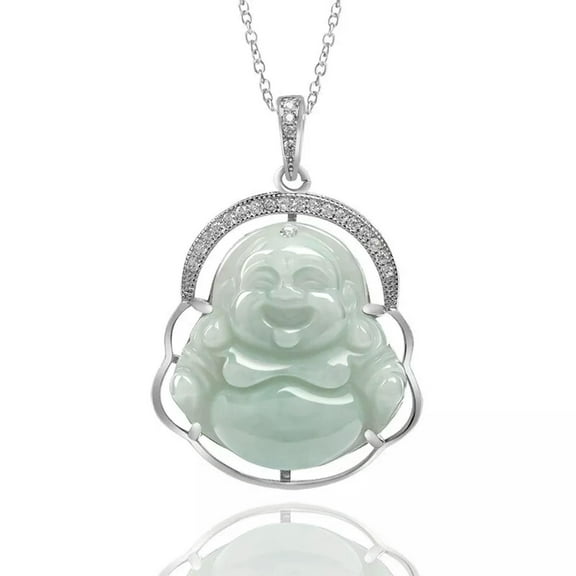 K-KED Natural Grade A Jade Jadeite 925 Sterling Silver Bless Best Buddha Pendant-default