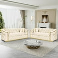 thumbnail image 5 of Mid Century Modern Chesterfield Sofa Couch, 90.6" Velvet Couch White and Gold Sofa Luxury Loveseat for Living Room, Tufted Sofas with 2 Pillows & Classic Golden Decor, Cream White, 5 of 7