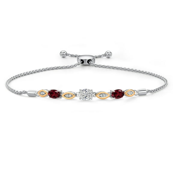 Gem Stone King 1.70 Ct DEF Lab Grown Diamond Red Rhodolite Garnet 925 Silver and 10K Yellow Gold Bracelet