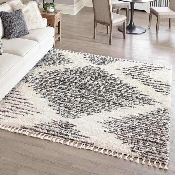 Unique Loom Serenity Shag Collection Area Rug - Walcott (10' Square White/Gray)