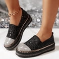 thumbnail image 2 of Women's Fashion Rhinestone Slip On Sneakers Comfortable Non Slip Walking Shoes Glitter Platform Loafers Black Size 9.5, 2 of 7