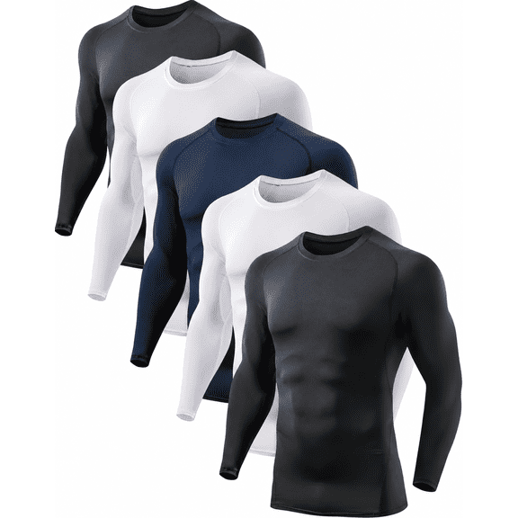 Alpinario 5-Pack Men's Long Sleeve Compression Shirts, Quick-Dry Moisture Wicking Athletic Baselayer Tops for Running Training