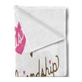 thumbnail image 2 of Pony Soft Flannel Fleece Blanket, Cursive Lettering of This is Friendship Sitting Bird on a Horse Romantic Hearts, Cozy Plush for Indoor and Outdoor Use, 60" x 80", Pink Umber White, by Ambesonne, 2 of 5