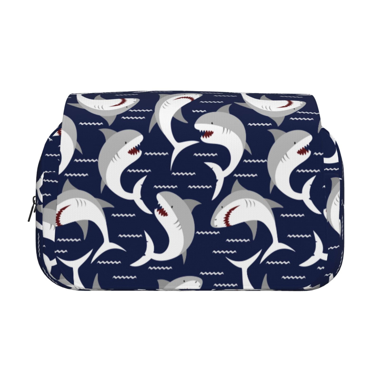 Rateoe Angry Shark Pattern Double Clamshell Pen Case, Storage Organizer with Two Zipper Compartments– Holds Up to 50 Pencils & Pens