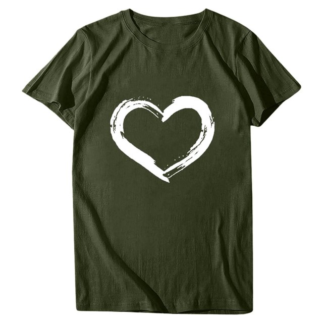 Babysbule Hauts pour Femmes en Liquidation Manches Courtes Col Rond Imprimé en Forme de Cœur Décontracté Blouse T-shirt