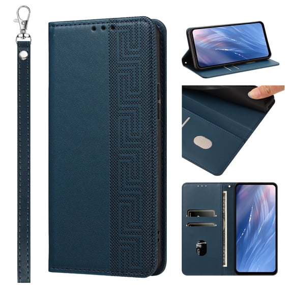 Feishell Wallet Case For Samsung Galaxy S21 FE, Premium PU Leather Flip Folio Cover with RFID Blocking Card Slots Cash Pocket Kickstand Wrist Strap Embossed Pattern Shockproof Phone Case,Darkblue