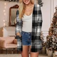 thumbnail image 2 of idosla Women's Open Front Long Cardigan Draped Snap Buffalo Plaid Shirt Kimono Cardigan Knit Sweater (Black, S), 2 of 7